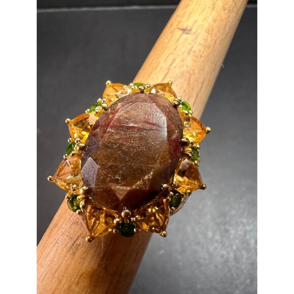 NEW chocolate sapphire multi gem cocktail ring in vermeil size 7 - Picture 14 of 16